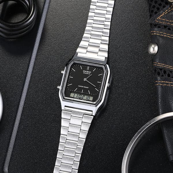 Casio AQ-230A-1DMQ Black Analog Digital Stainless Steel Strap Men’s Watch