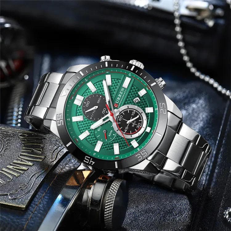 Curren 8417 Chronograph Stainless Steel Watch for Men - Silver Green