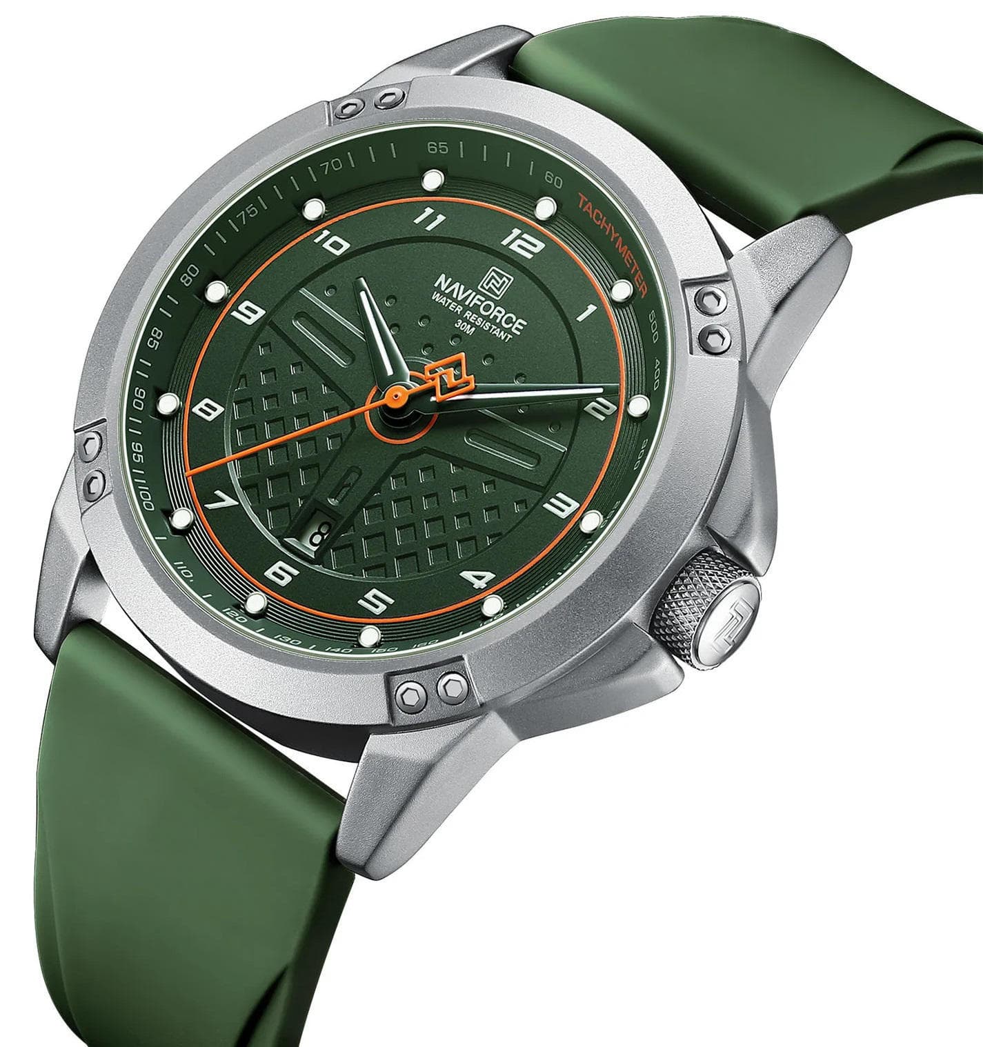 Naviforce 8031 Luxury Waterproof Silicon Strap Men’s Watch – Silver Green