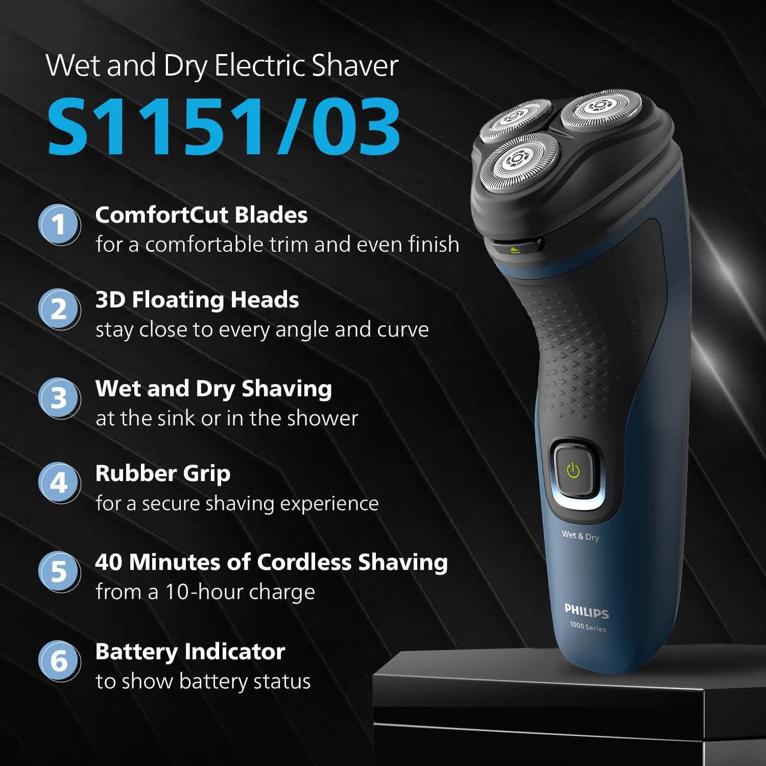 Philips S1151/03 Wet &amp; Dry Electric Shaver 1000 Series for Men