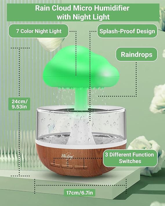 Weljoy Zen Raining Cloud Night Light Aromatherapy Essential Oil Diffuser