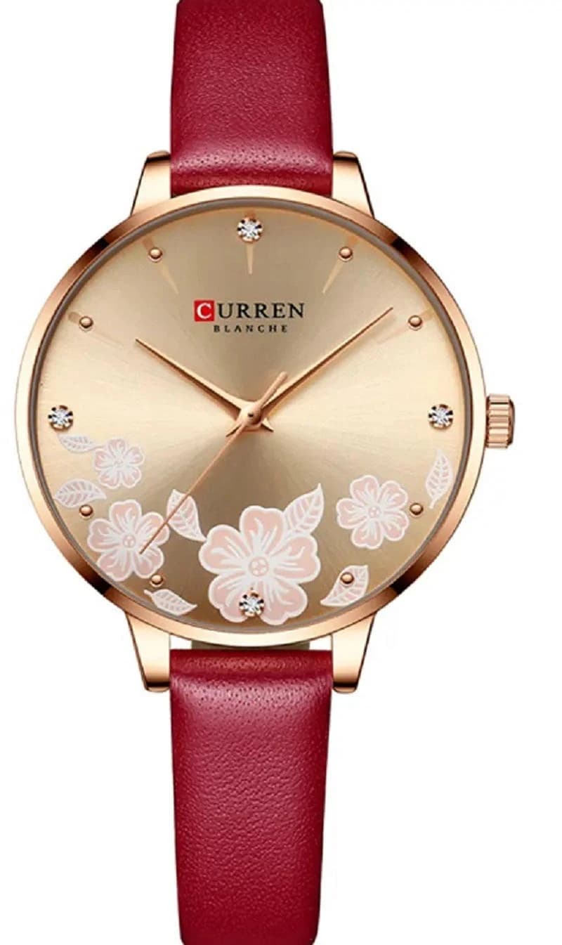 Curren 9068 Luxury Leather Strap Ladies Watch - Red
