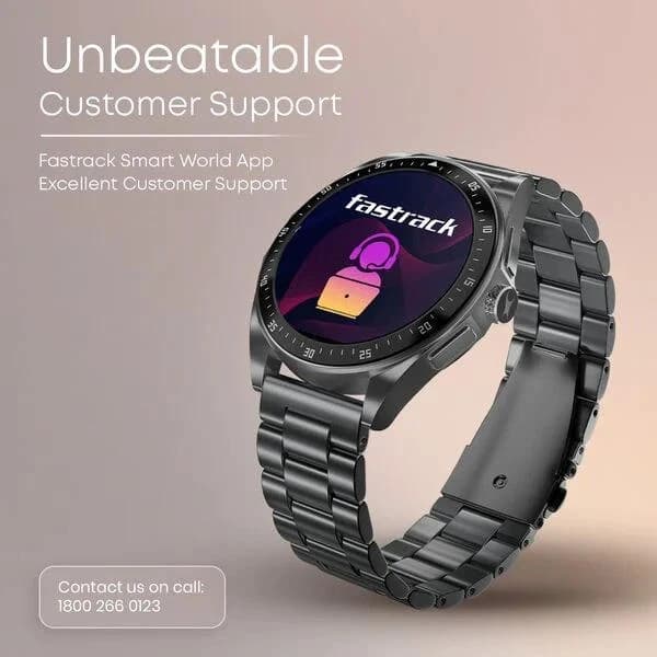 Fastrack Radiant FX1 Luxury Metal Smartwatch with 3.6 cm AMOLED Display, SingleSync BT Calling, Functional Crown - Steel