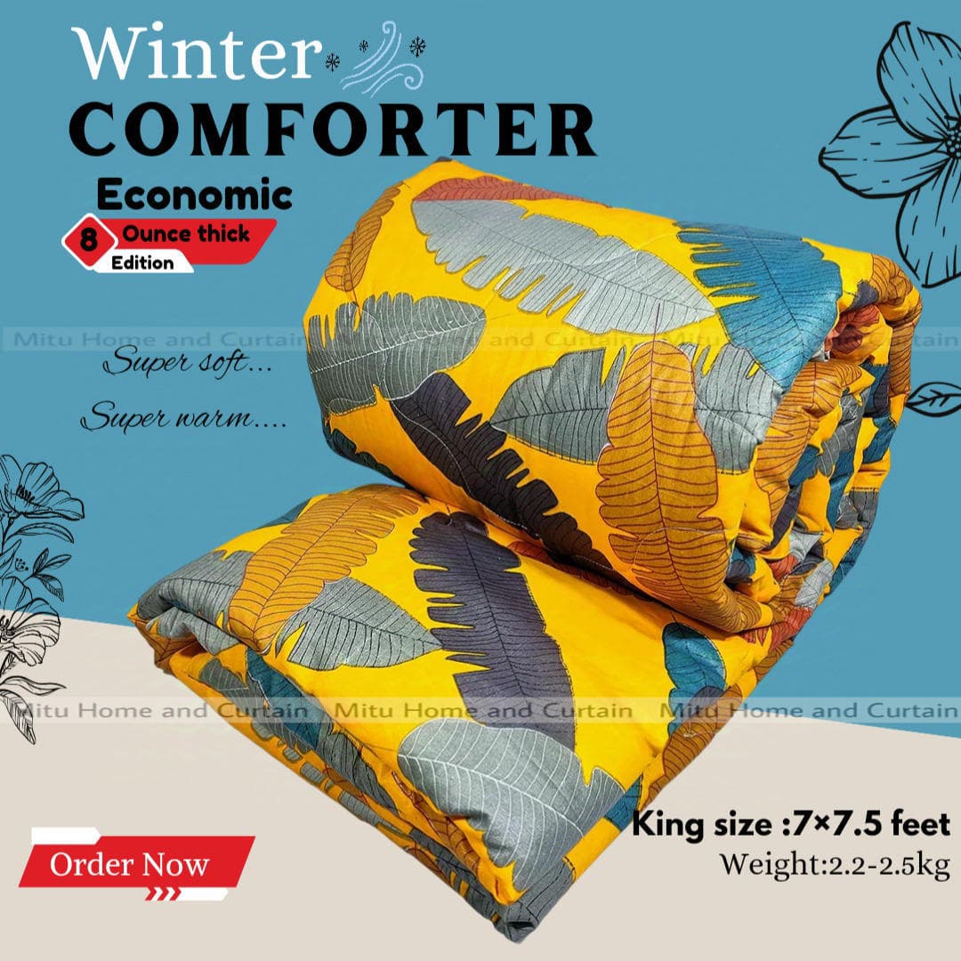 King Size Economic Winter Comforter with European Cube Design, 84*90 in / 7*7.5 ft (Mustard Art)