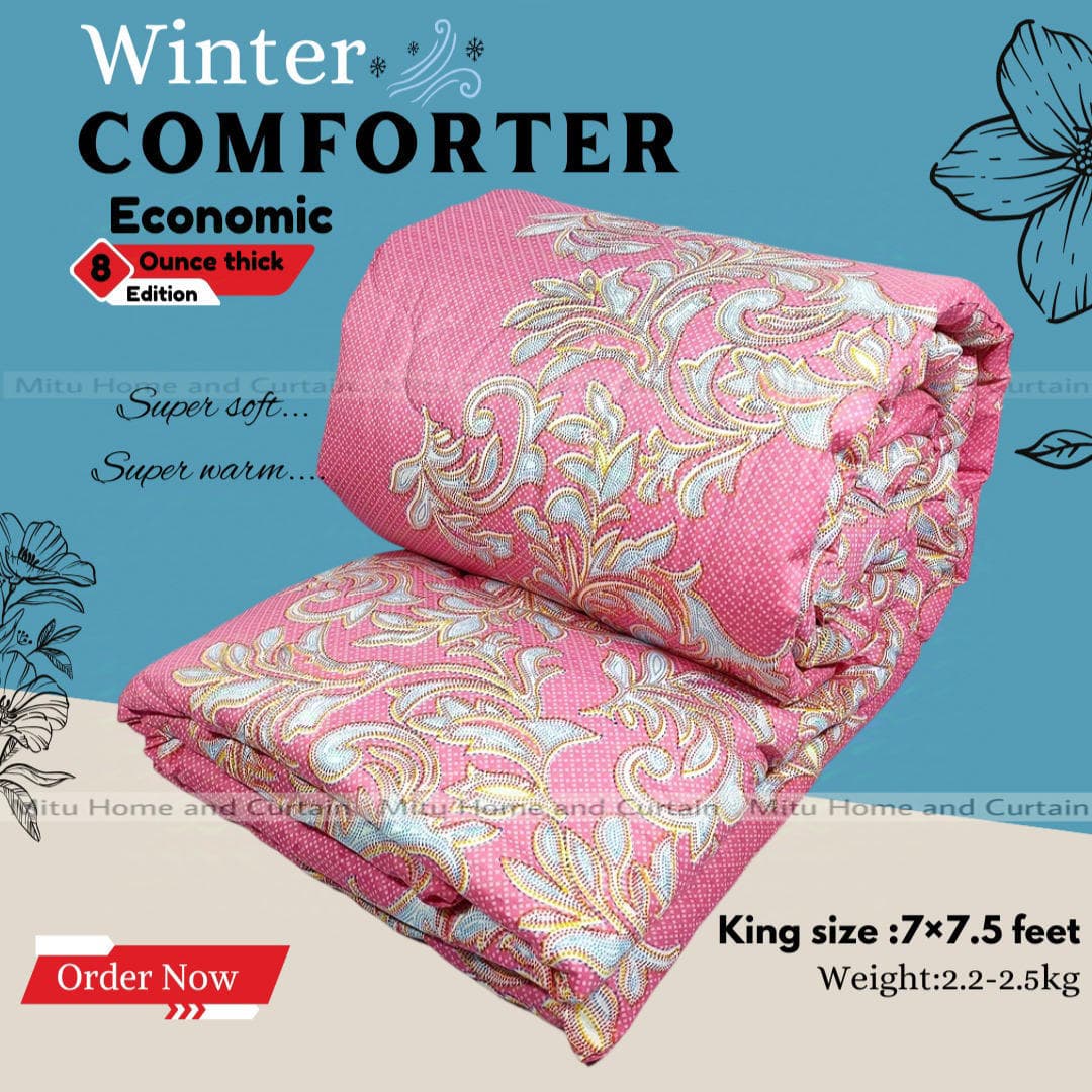 King Size Economic Winter Comforter with European Cube Design, 84*90 in / 7*7.5 ft (Soft Pink)