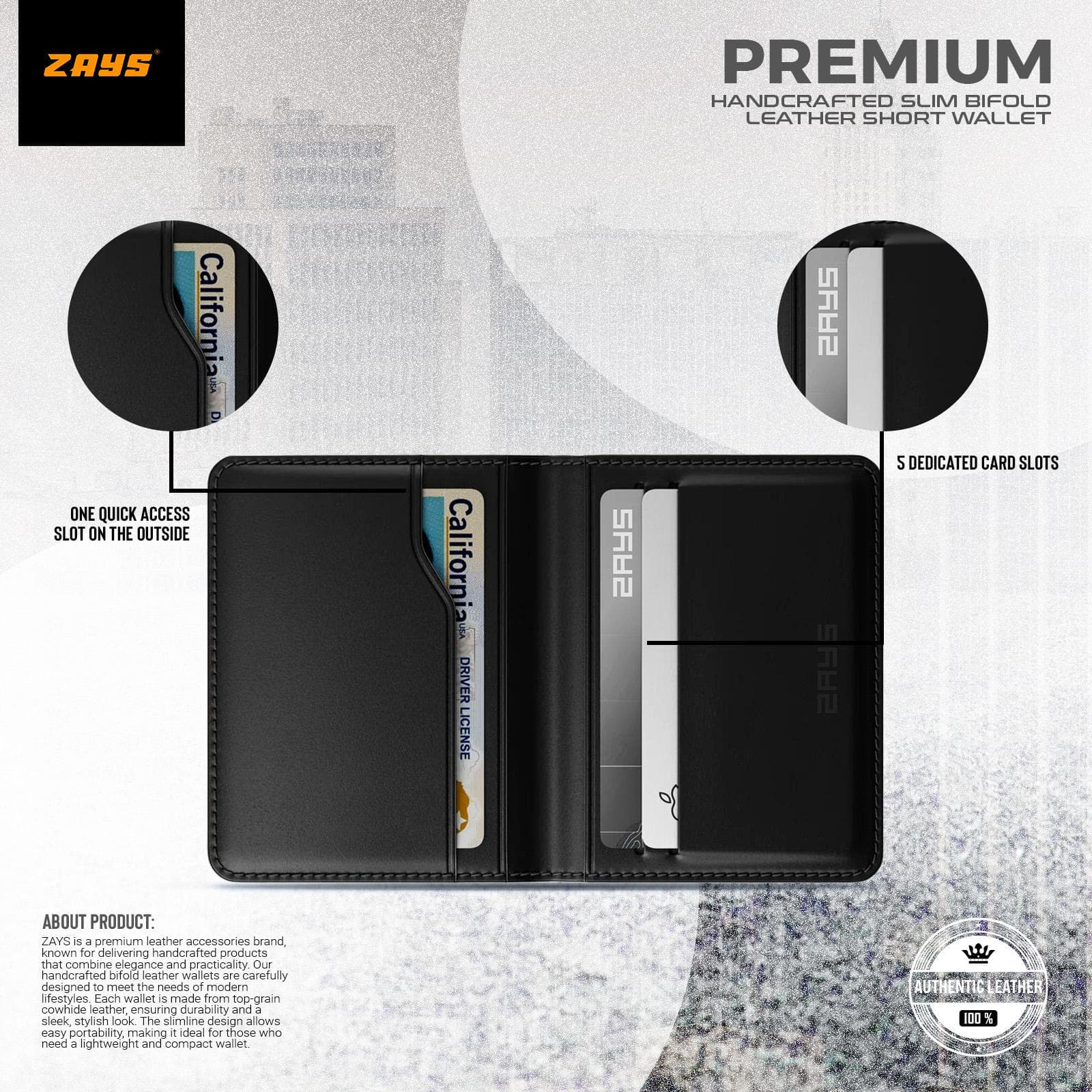 Zays Premium Leather Super Slim Card Holder - Handcrafted Durable Stylish - Credit And Debit Card Holder Slim card holder for Travel And Everyday Use (ZCW106-Black)