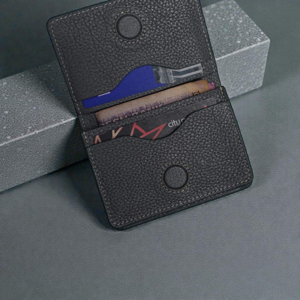 Zays Premium Leather Magnetic Card Holder - Slim and Eco-Friendly Mini Wallet for Unisex - Handmade Secure Compact and Stylish Design (ZCW119-Grey)