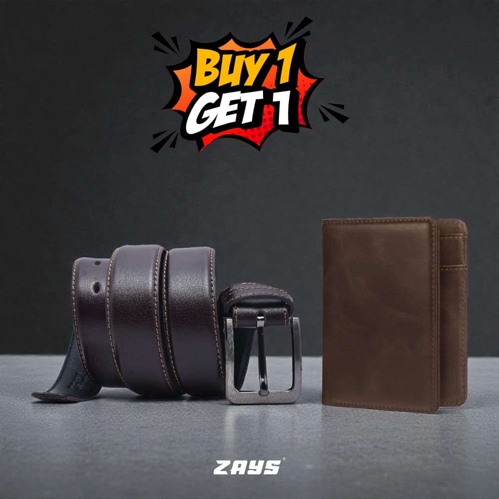 Zays Special Buy1 Get1 Offer - Premium Leather Belt and Wallet - Huge Savings on Quality Leather Accessories (ZSW127-ZMB102-Chocolate)