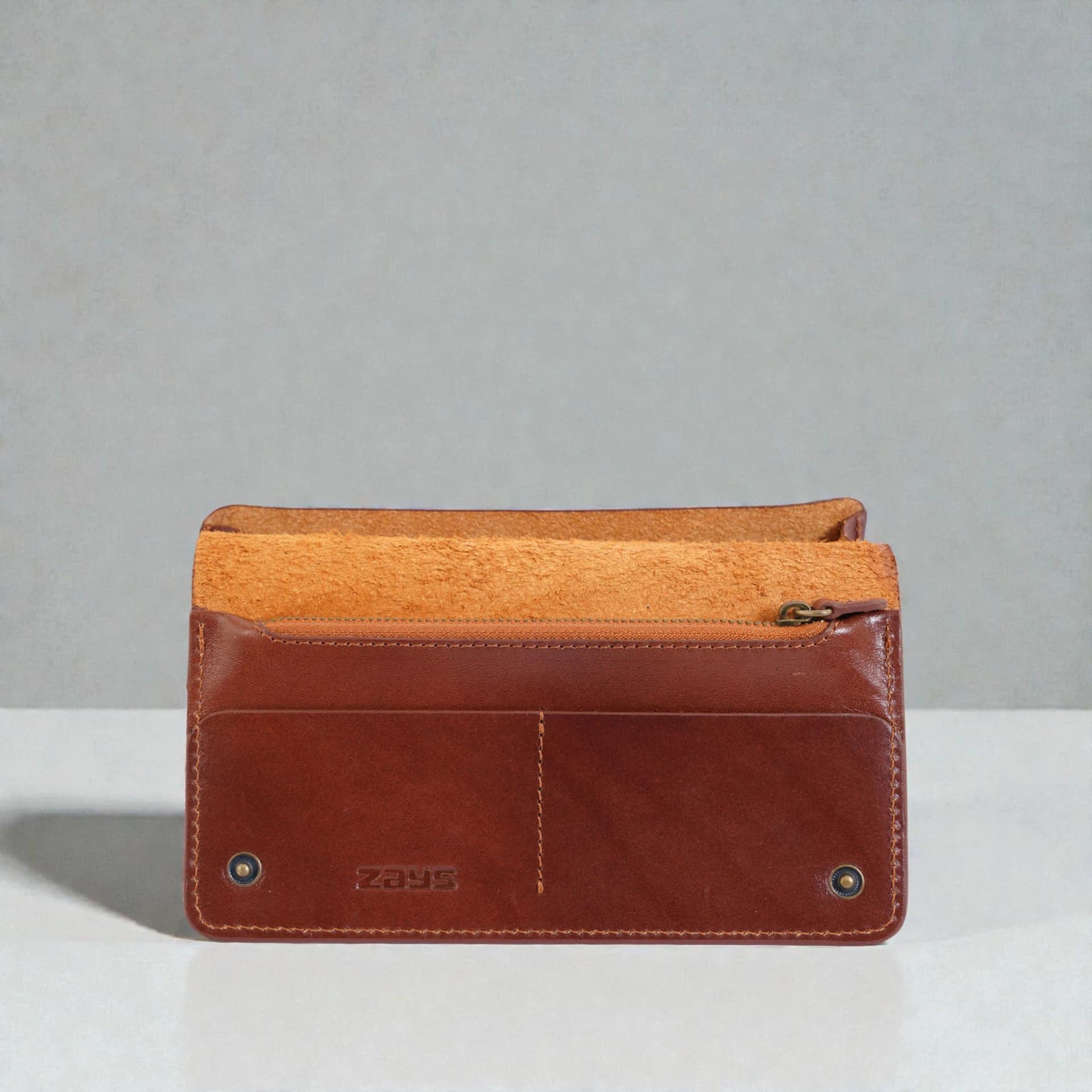 Zays Premium Genuine Leather Long Wallet for Unisex - Elegant Design Spacious Card and Mobile Slots - Durable Full Grain Leather (ZLW106-Brown)