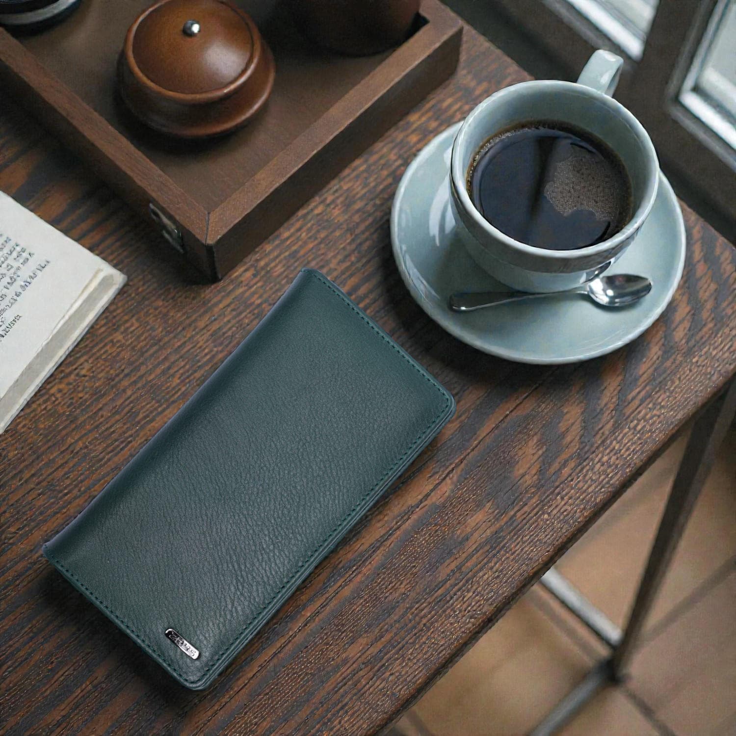 Zays Handcrafted Premium Eco Friendly Leather Long Wallet for Mobile and Many things - Slim Durable and Stylish Wallet for Unisex - Top-Grain Leather Compact and Lightweight (ZLW109-Bottle Green)