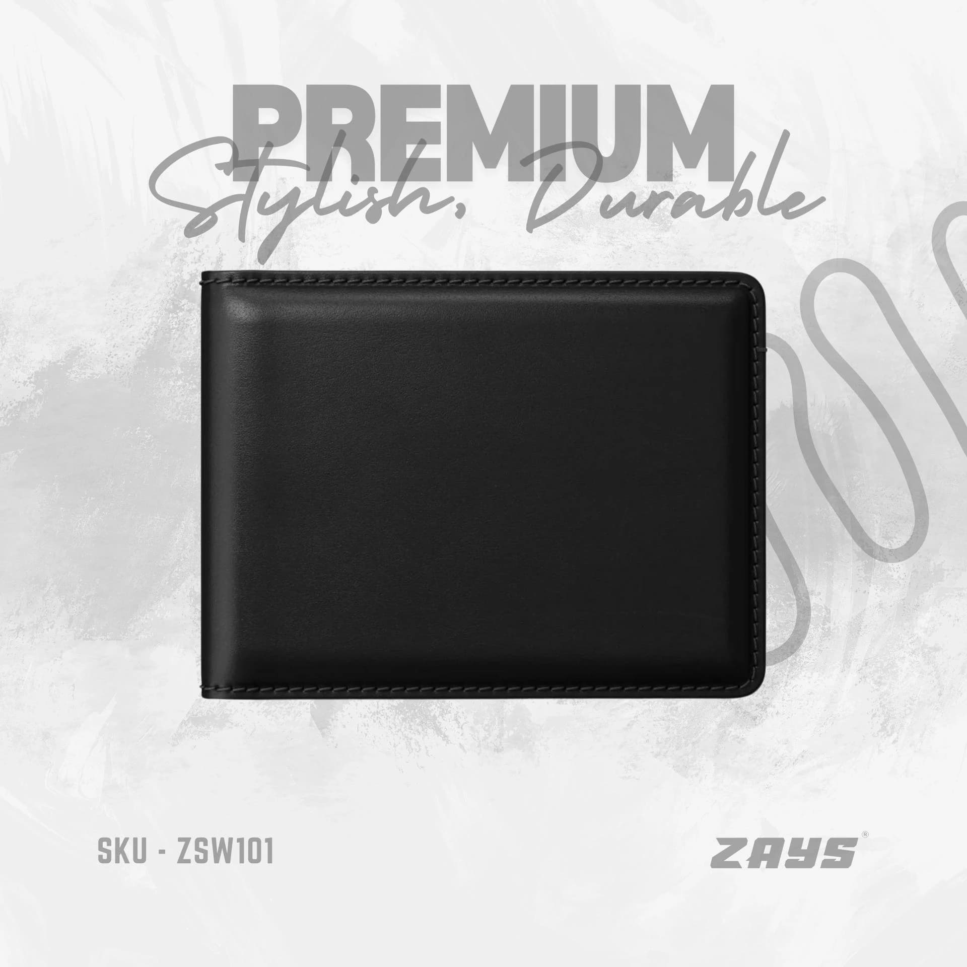 Zays Handcrafted Premium Leather Bifold Short Wallet ZSW101-Black