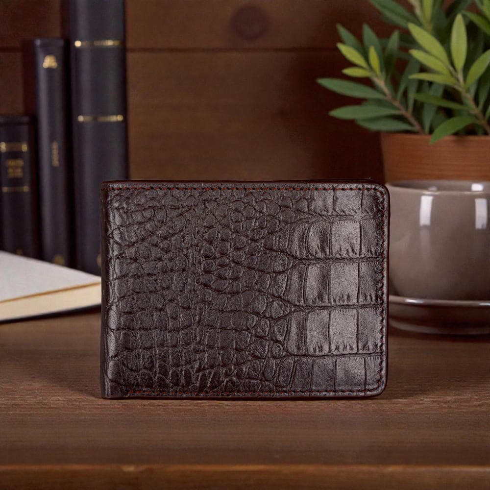 ZAYS Premium Handcrafted Crocodile Embossed Leather Bifold Wallet for Men And Women - Super Slim Durable Stylish Short Wallet - ZSW123-Chocolate
