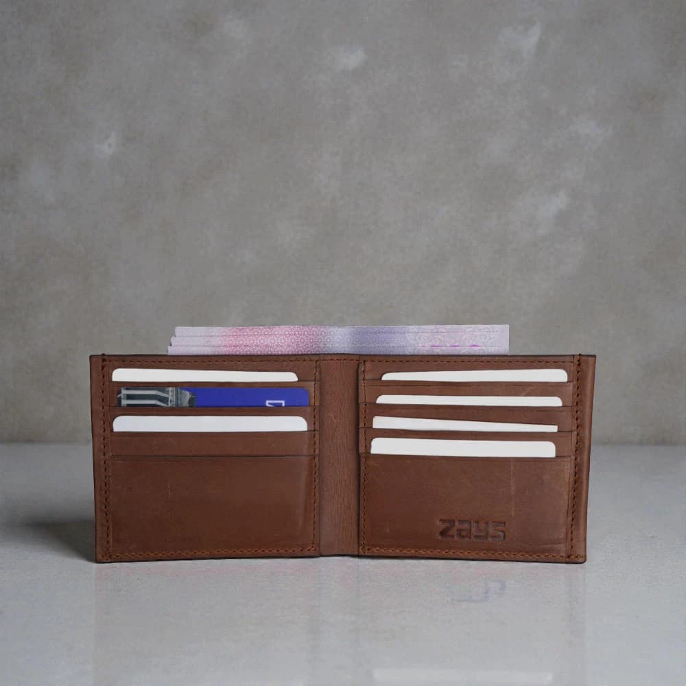 ZAYS Premium Handcrafted Oil Pull Up Leather Slim Bifold Wallet for Unisex - Genuine Cowhide Short Wallet - Super Slim Durable Stylish Everyday Carry - Best Handmade Leather Wallet in Bangladesh - ZSW134-Brown