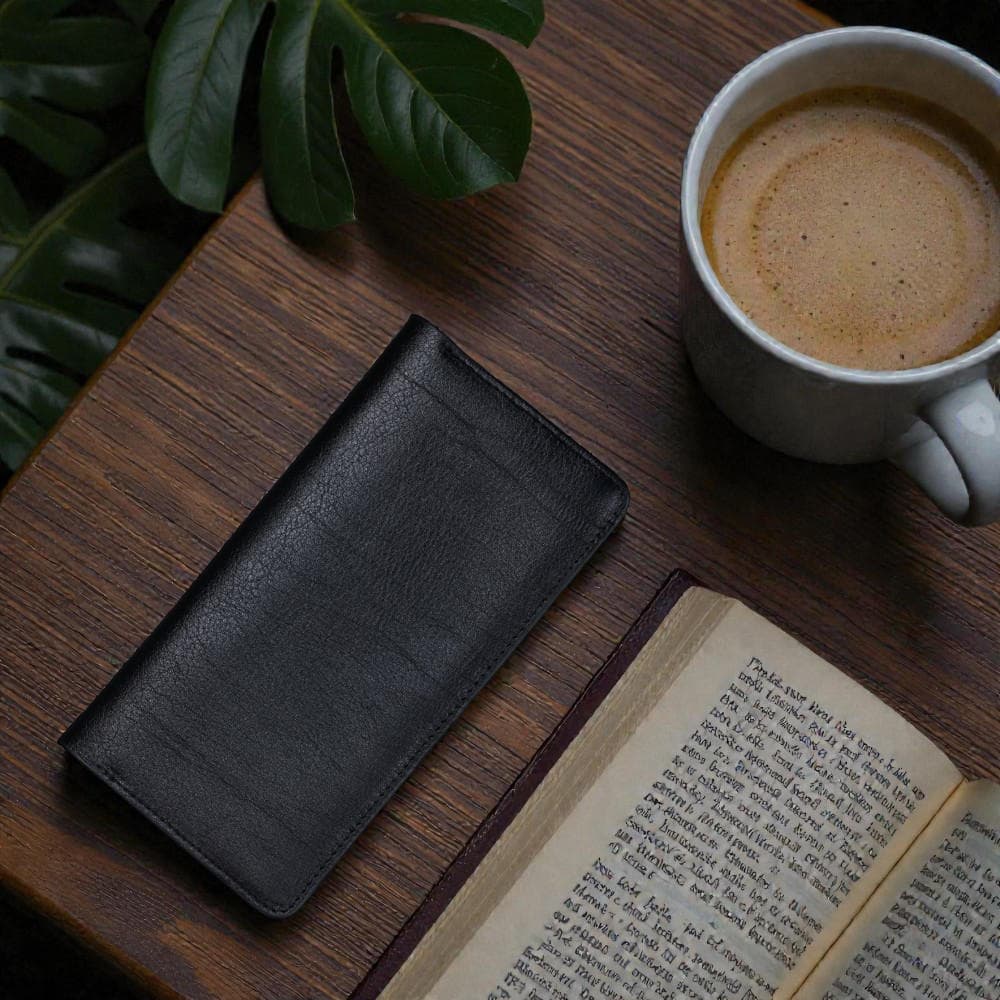 Zays Handcrafted Premium Eco Friendly Leather Long Wallet for Mobile and Many things - Slim Durable and Stylish Wallet for Unisex - Top-Grain Leather Compact and Lightweight (ZLW107-Black-II)