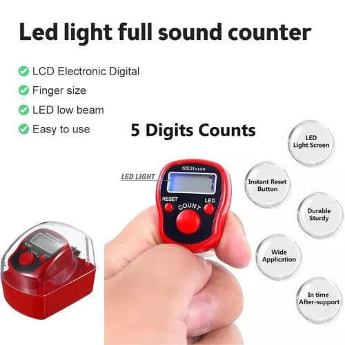 Digital Tasbih Counter with LED Light – Finger Tally Tasbeeh (1 Piece)