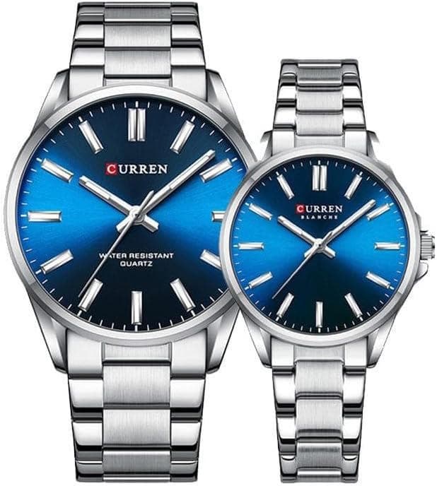 CURREN 9090 Couple Quartz Watches For Men Women Stainless Steel Silver Blue