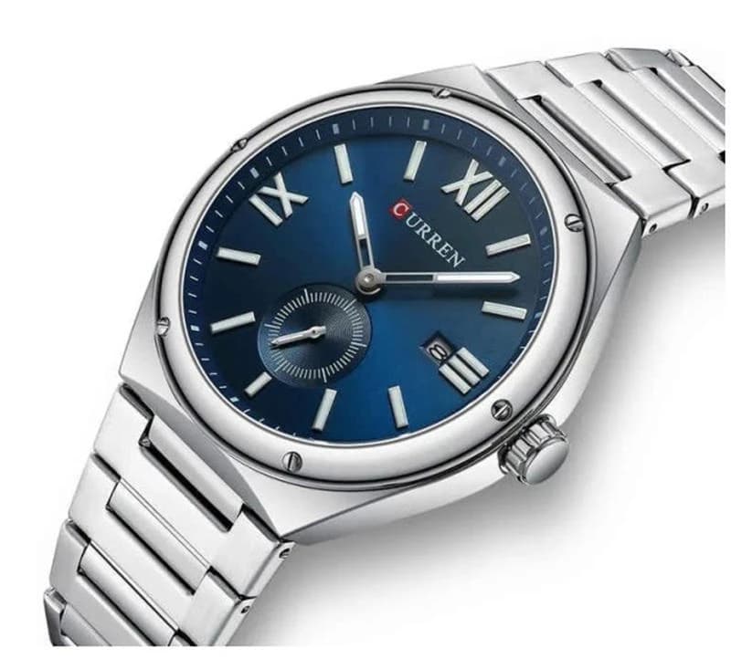 Curren 8471 Luxury Stainless Steel Quartz Watch for Men - Silver Blue
