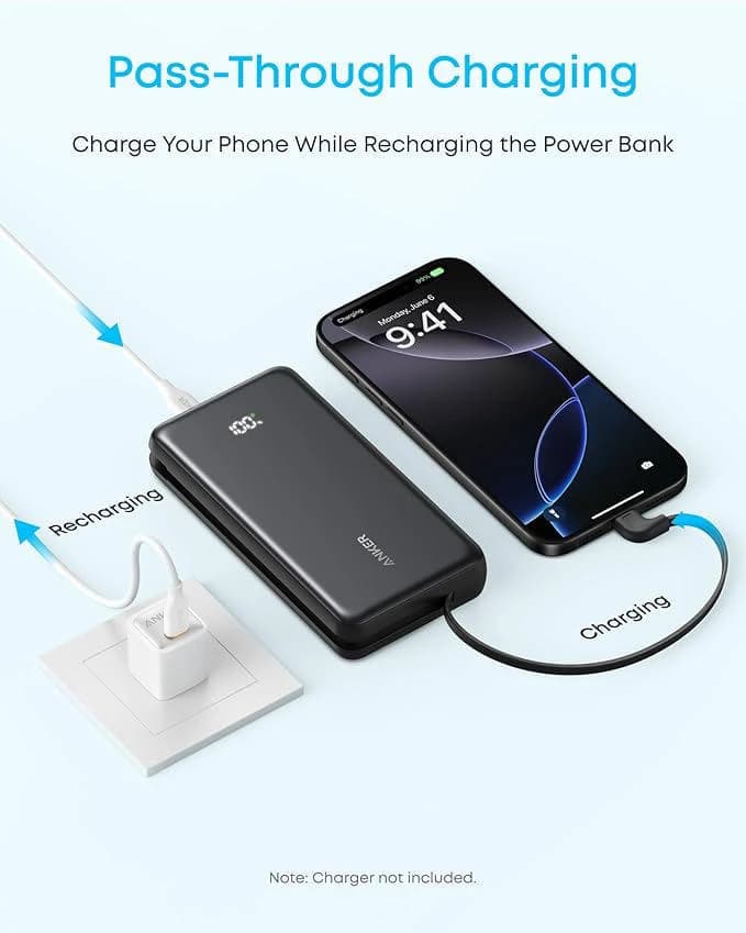 Anker Zolo A110E 20000mAh 22.5W Fast Charging Power Bank with USB-C Cable [Black]