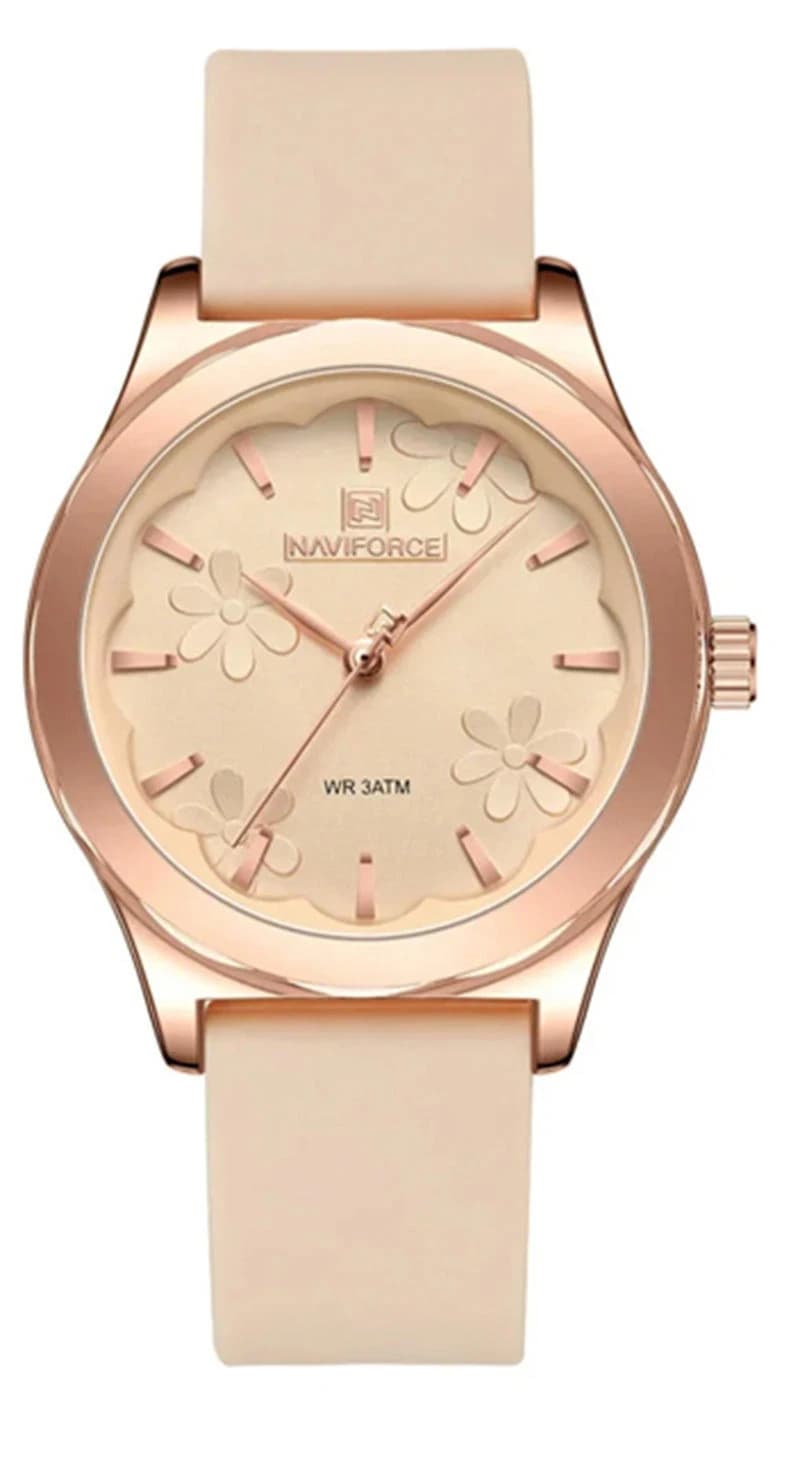 Naviforce Wristwatch Silicone Rubber Bracelet Casual for Women (NF5051)-Rose Gold
