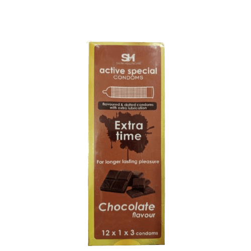 Active Condoms - Chocolate Flavor Condom - Full Box - 3x12=36pcs Condom (Made in India)