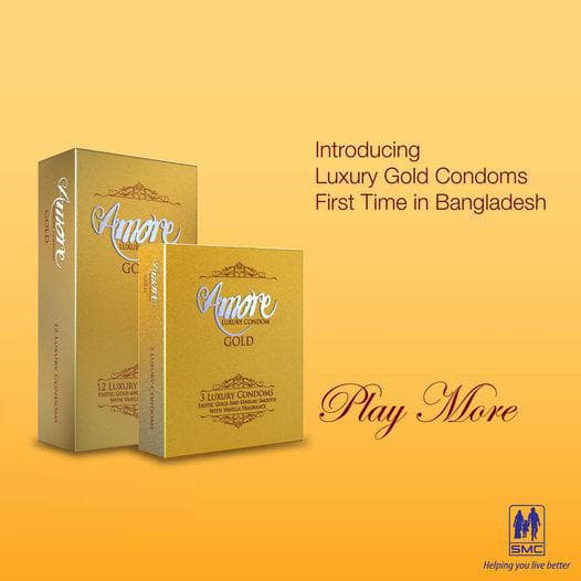 Amore Luxury Gold Condom for Men   Full Box 3x6=18pcs