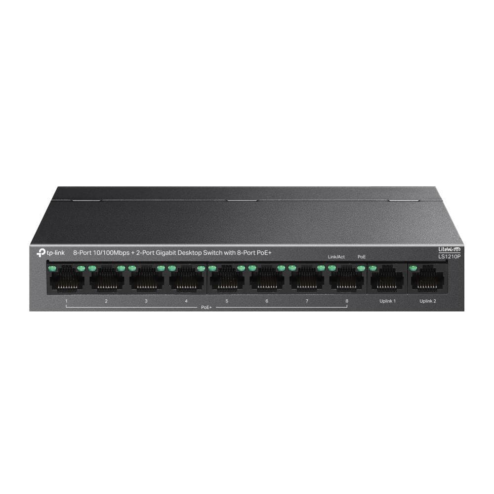 TP-Link LS1210P 8-Port 10/100Mbps+2-Port Gigabit Desktop Switch with 8-Port PoE+