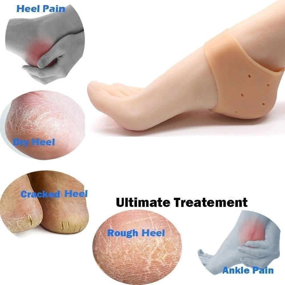 Silicone Gel Heel Pad Socks for Pain Relief for Men and Women (Beige, Free Size) - 1 Pair
