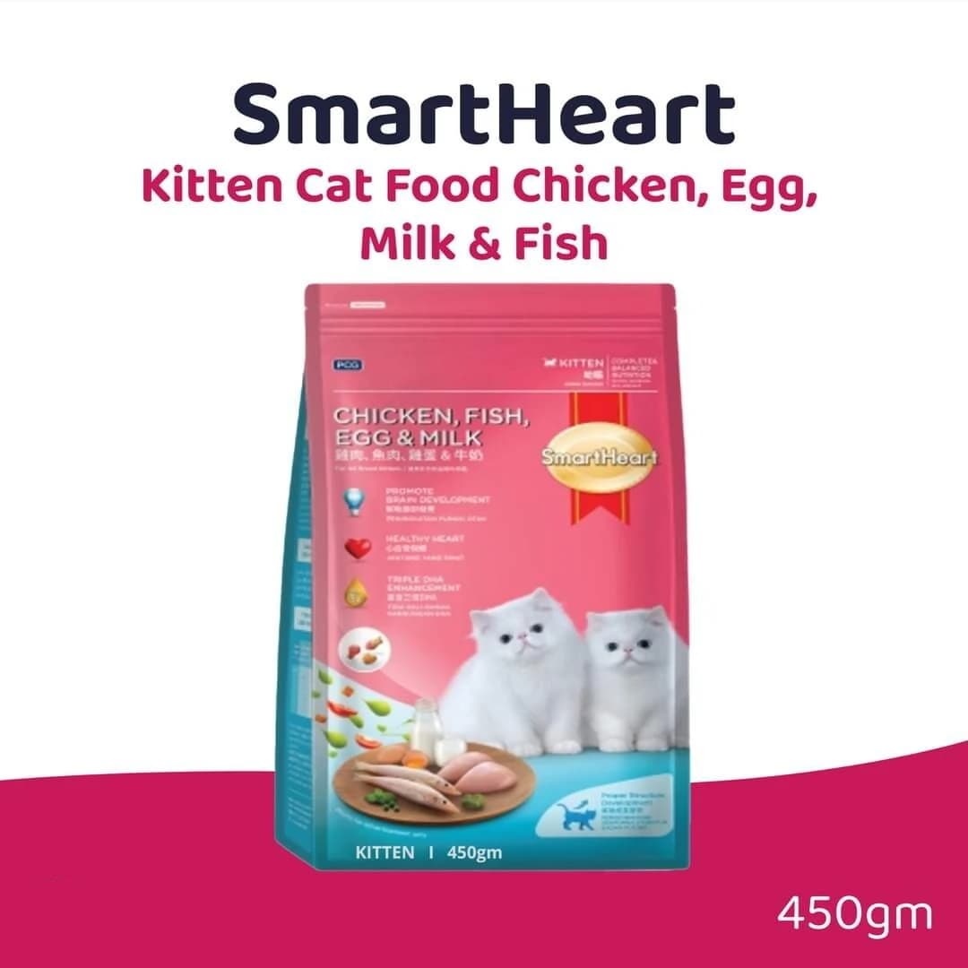 Smartheart Kitten Dry Cat Food 450gm (Chicken, Fish, Egg & Milk Flavor)