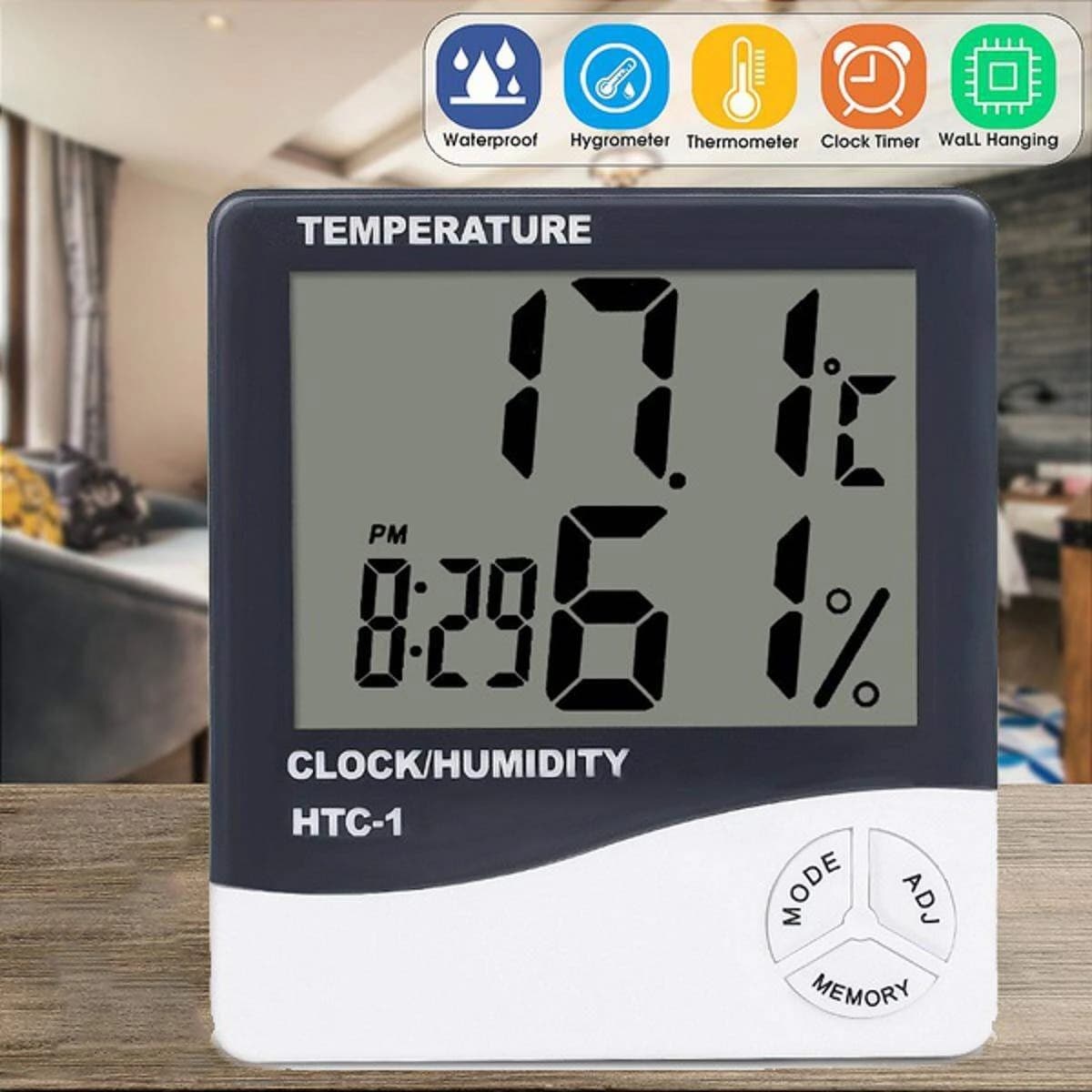 Indoor Room LCD Electronic Temperature Humidity Meter Digital Thermometer Hygrometer Weather Station Alarm Clock HTC-1