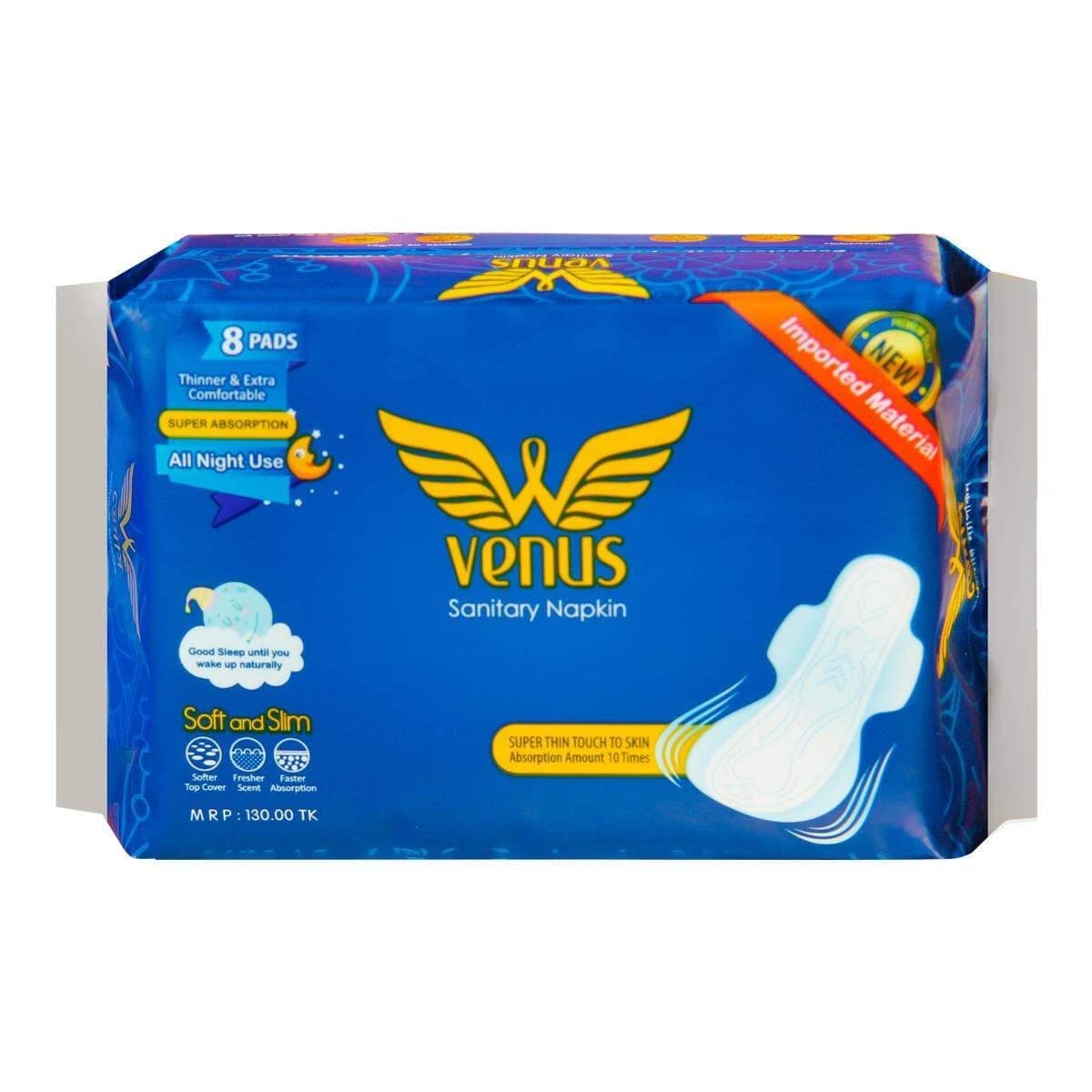 Venus Sanitary Napkin - Wings System - 100% Cotton - 330 MM - Single Pack - 8 Pads