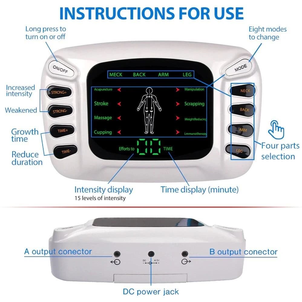 Electric Pulse Physiotherapy Massager Tens EMS Muscle Stimulator Acupuncture Therapy Body Massage Slimming Health Care Machine