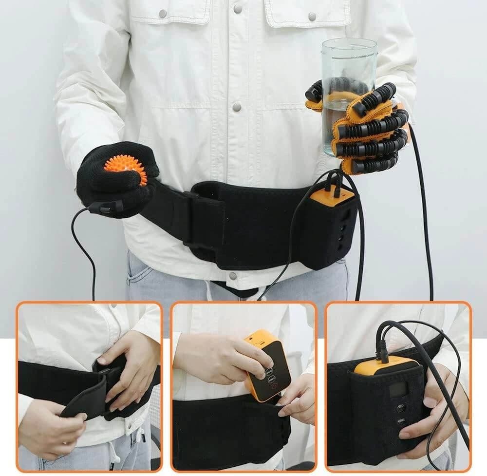 Rehabilitation Robot Glove for Stroke Patient, Hand Stroke Recovery Equipment with Portable Belt, USB Chargeable Fingers Strength Training Device for Hemiplegia, Adjustable Speed and Strength