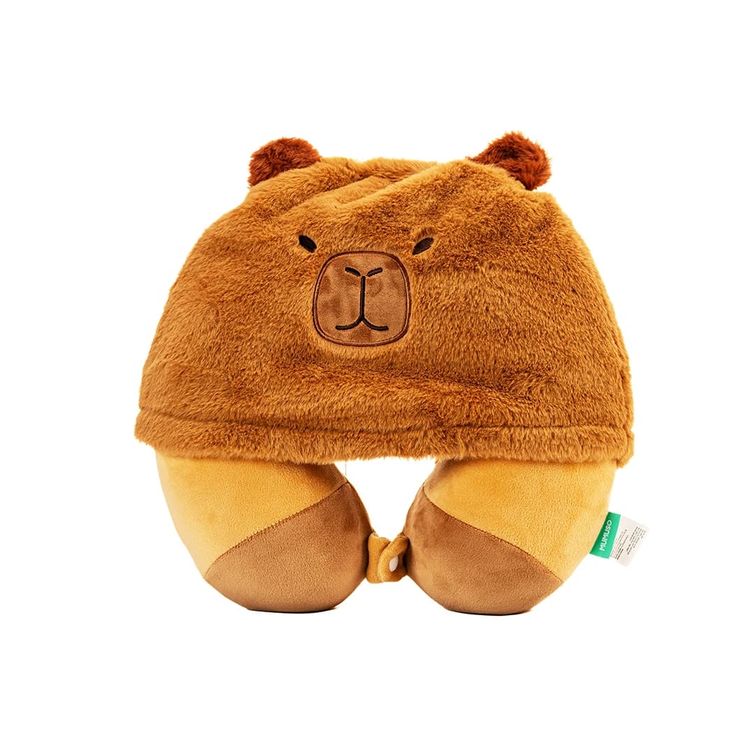 MUMUSO Cute Capybara Hooded Memory Foam U-Shaped Neck Pillow
