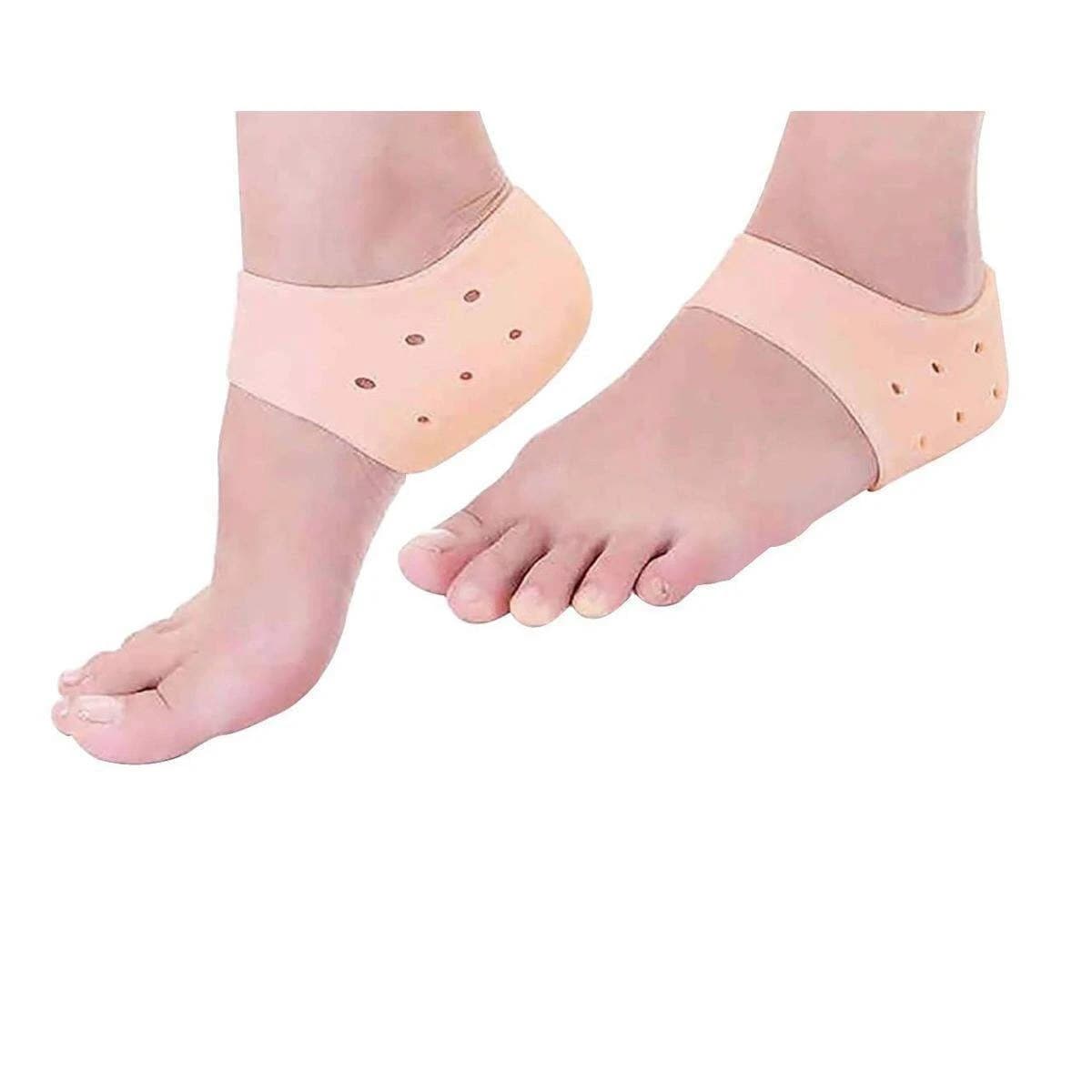 Silicone Gel Heel Pad Socks for Pain Relief for Men and Women (Beige, Free Size) - 1 Pair