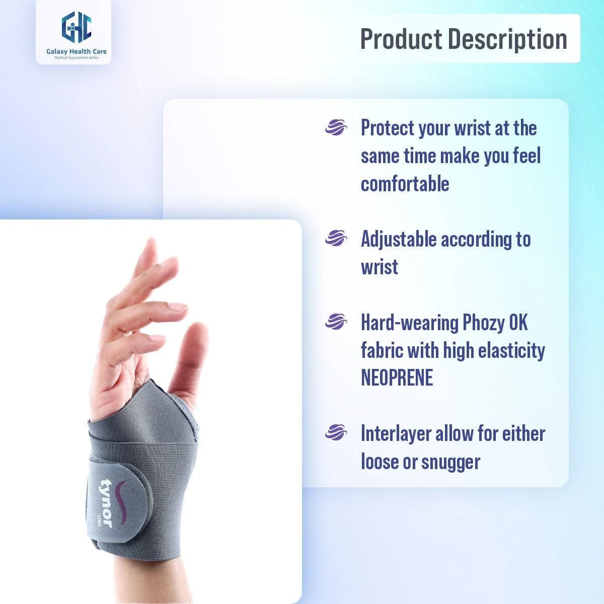 Tynor Wrist Support Brace with Thumb Unisex Medical Anatomical Stabilizing Wrap Non-Slip Compression for Pain Relief Recovery from Sprain Strain Arthritis