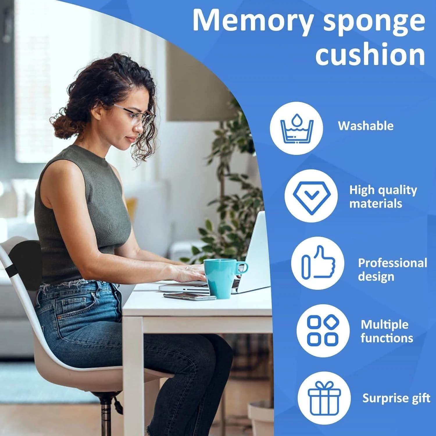 Ergonomic Memory Foam Lumbar Support & Neck Roll Pillow
