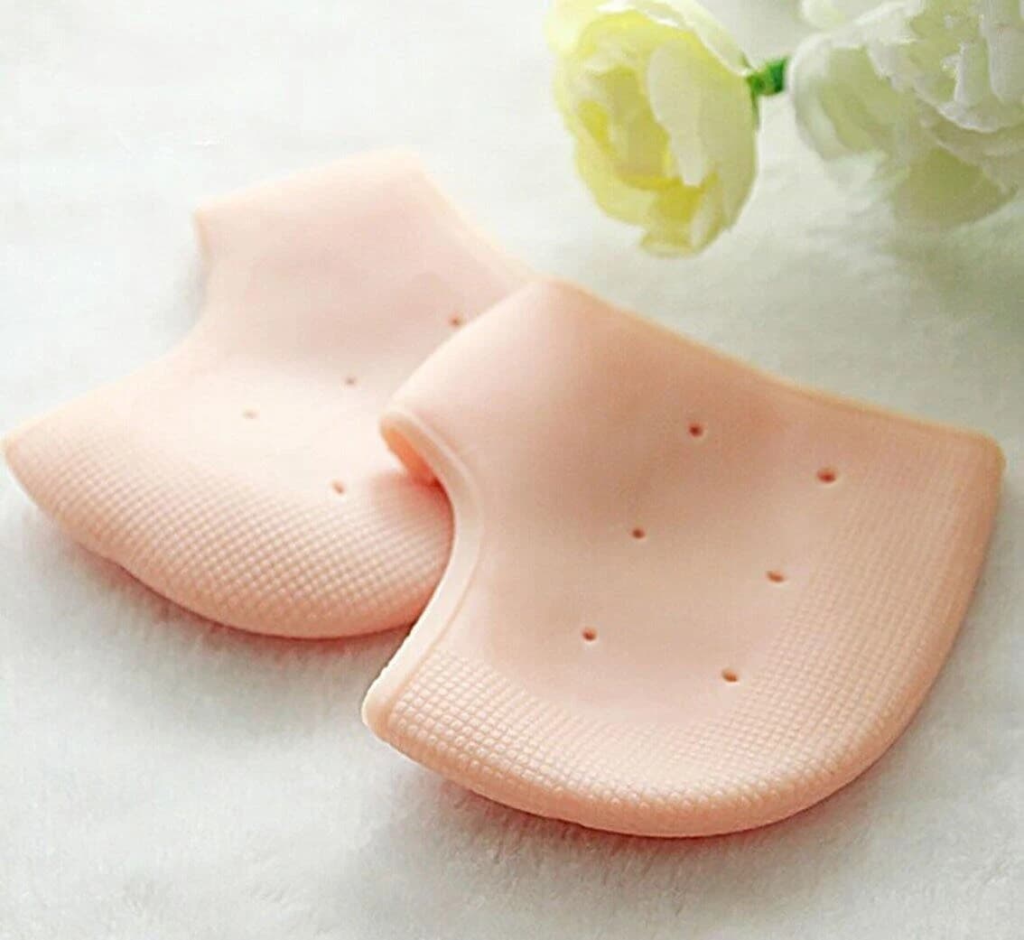 Silicone Gel Heel Pad Socks for Pain Relief for Men and Women (Beige, Free Size) - 1 Pair