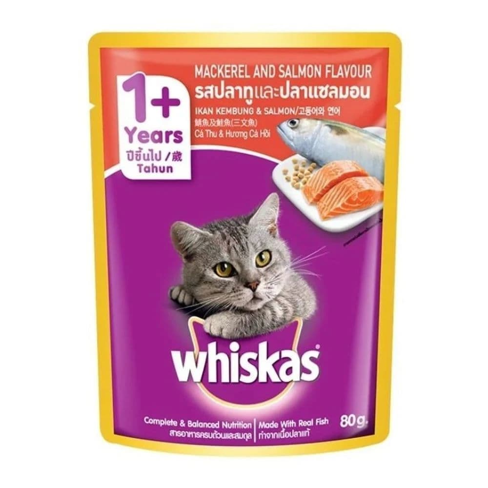 Whiskas Adult Cat Mackerel Salmon - 80g Pouch