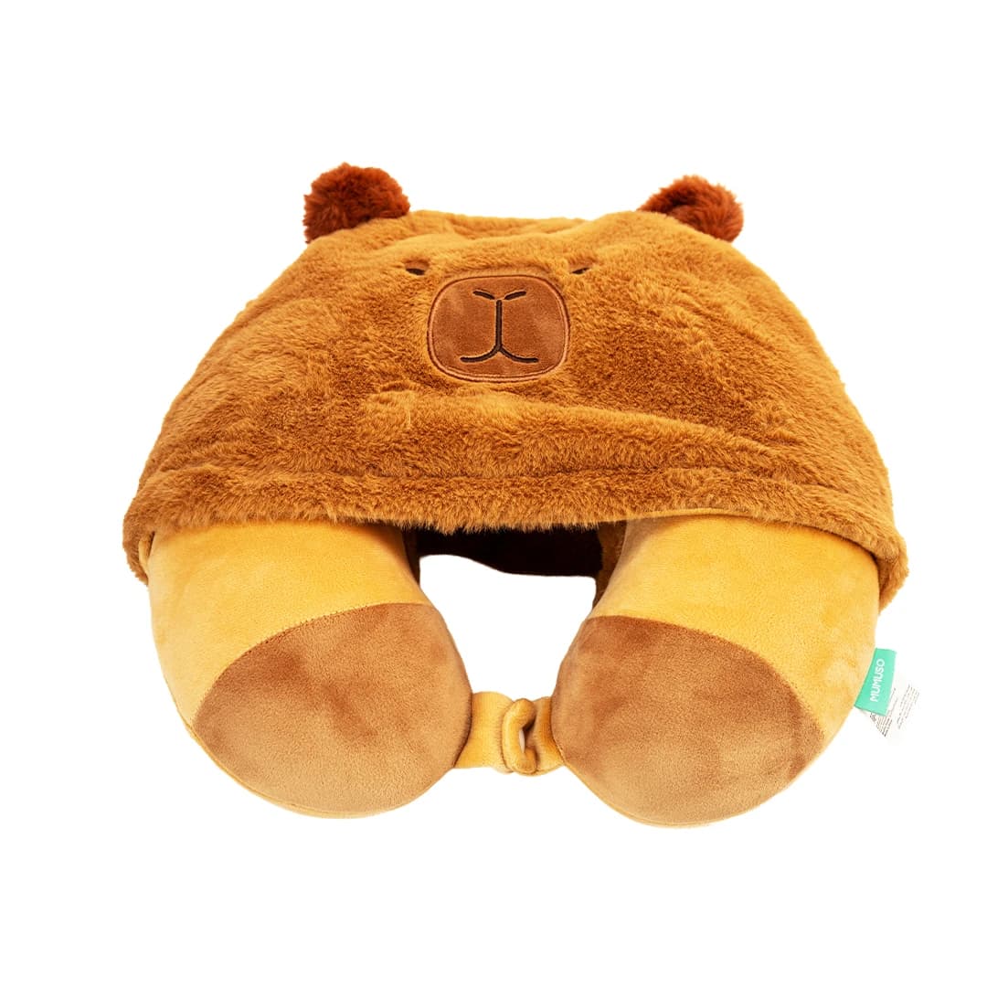 MUMUSO Cute Capybara Hooded Memory Foam U-Shaped Neck Pillow