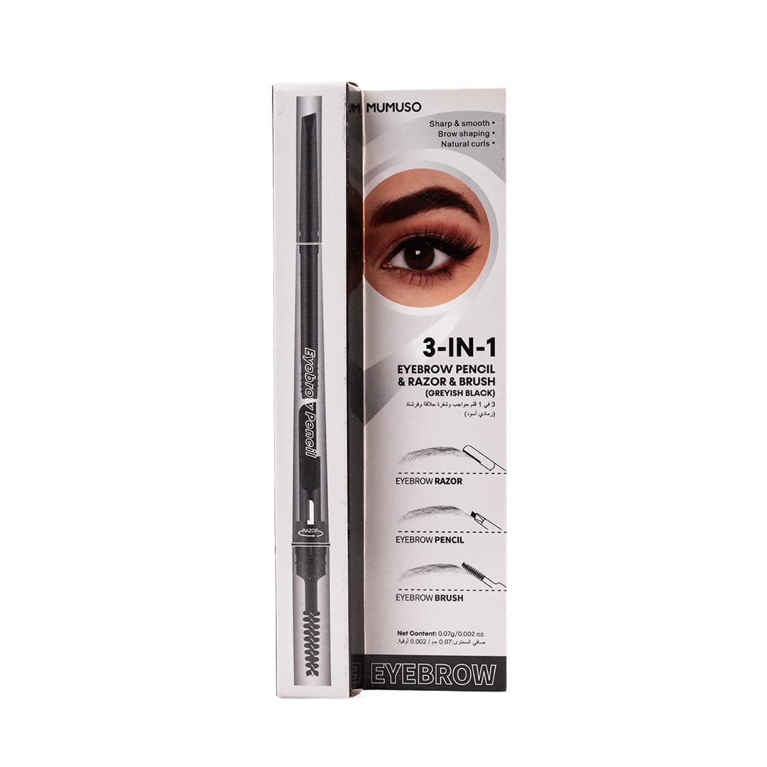MUMUSO 3-In-1 Eyebrow Pencil & Razor & Brush (Greyish Black)