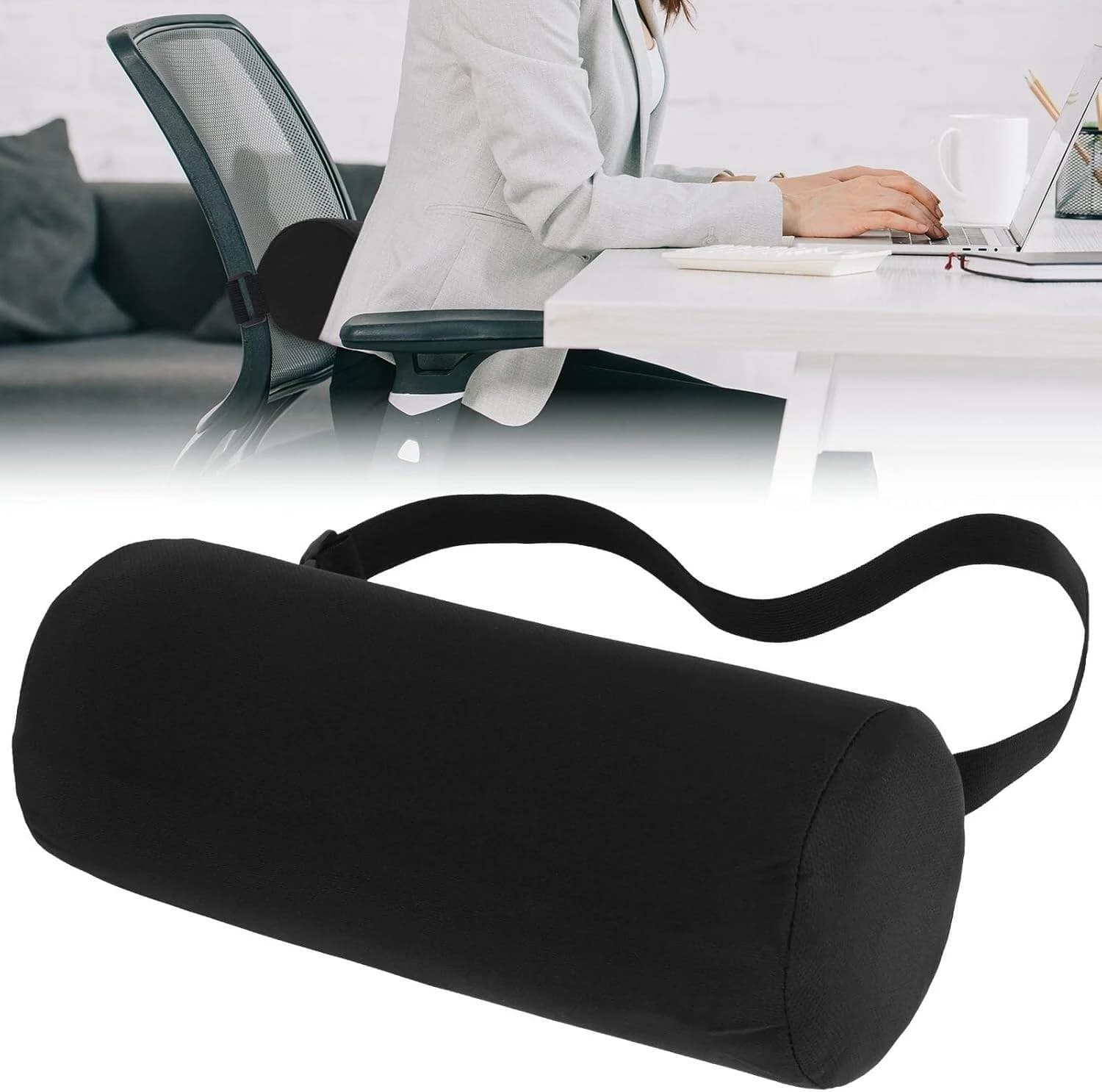 Ergonomic Memory Foam Lumbar Support & Neck Roll Pillow