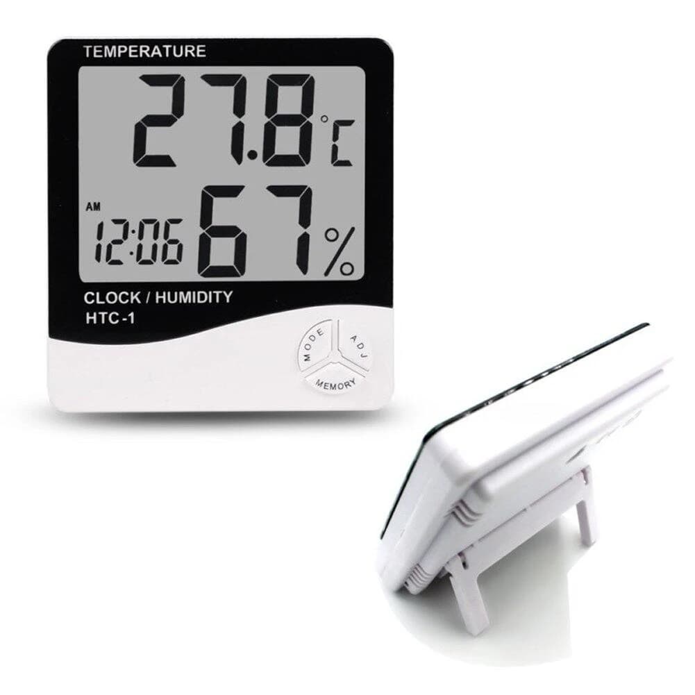 Indoor Room LCD Electronic Temperature Humidity Meter Digital Thermometer Hygrometer Weather Station Alarm Clock HTC-1