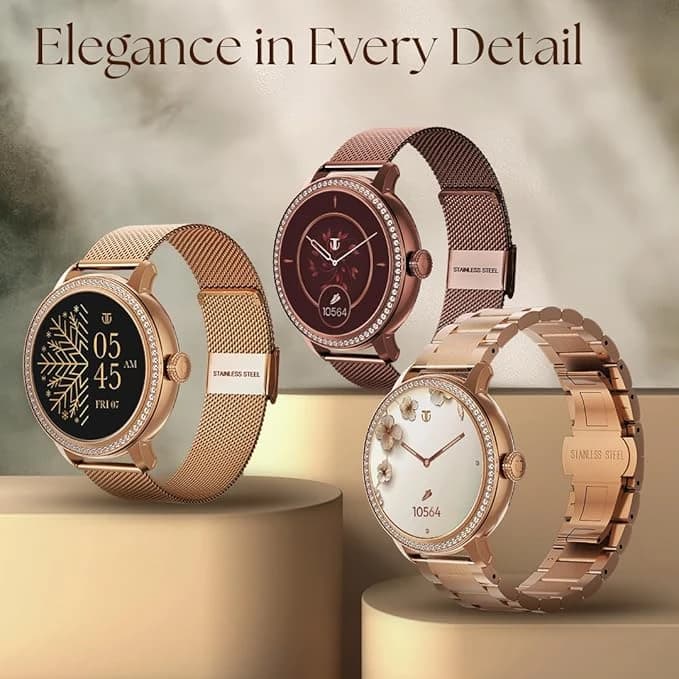 Titan Valerie 1.19" AMOLED Studded Stainless Steel Smart Watch for Women