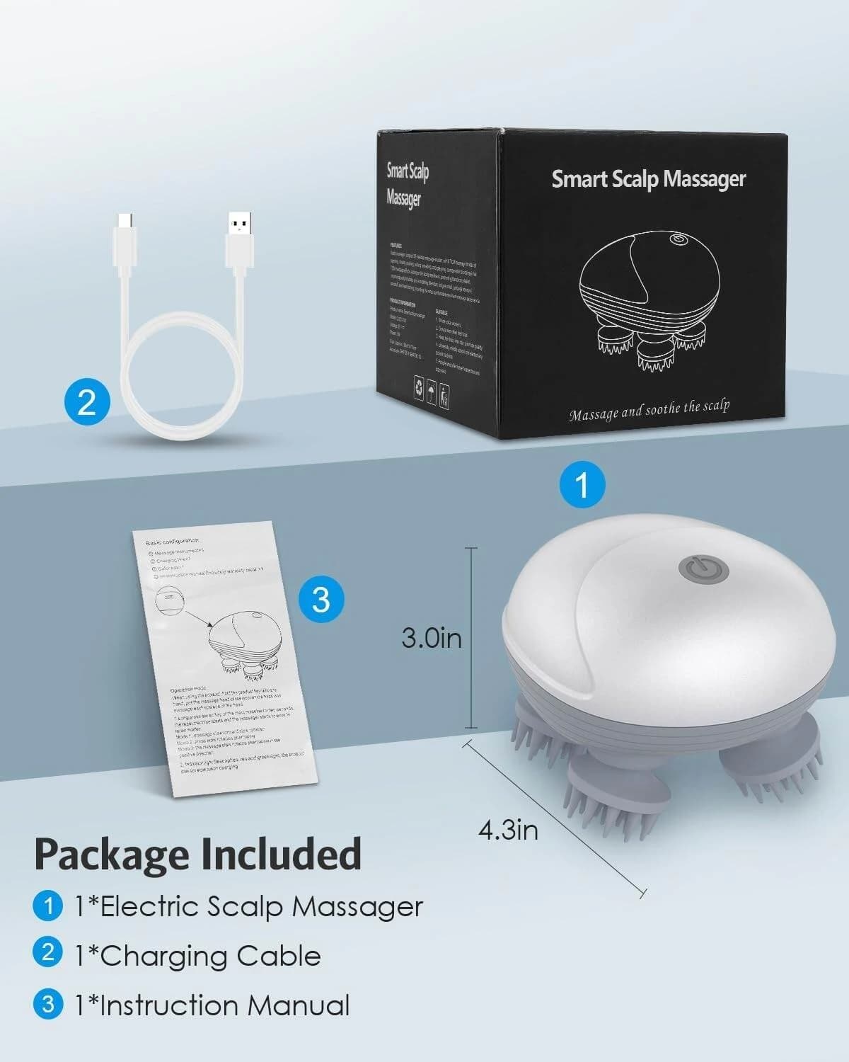 Upgraded Electric Scalp Massager, Portable Head Massager with Kneading 96 Massage Nodes, Handheld Head Scratcher Massager for Stress Relax and Pain Relief, Ideal Gifts for Women, Men