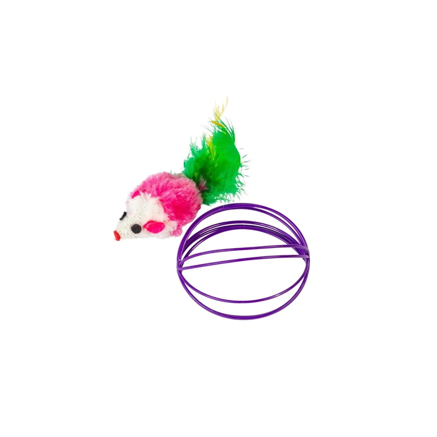 Cat Toy Rainbow Ball Spring Prison Cage Mouse- 1 Pcs