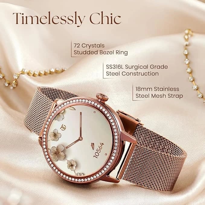 Titan Valerie 1.19" AMOLED Studded Stainless Steel Smart Watch for Women
