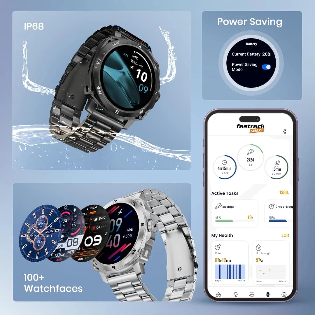 Fastrack Radiant FX3 Smart Watch, 3.63 CM AMOLED Display, Functional Crown, AOD & DND Mode, SingleSync BT Calling, AI Voice Assistant, 100+ Sports & Smartwatch Faces