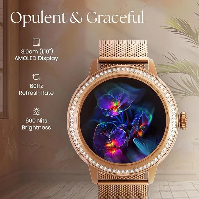 Titan Valerie 1.19" AMOLED Studded Stainless Steel Smart Watch for Women
