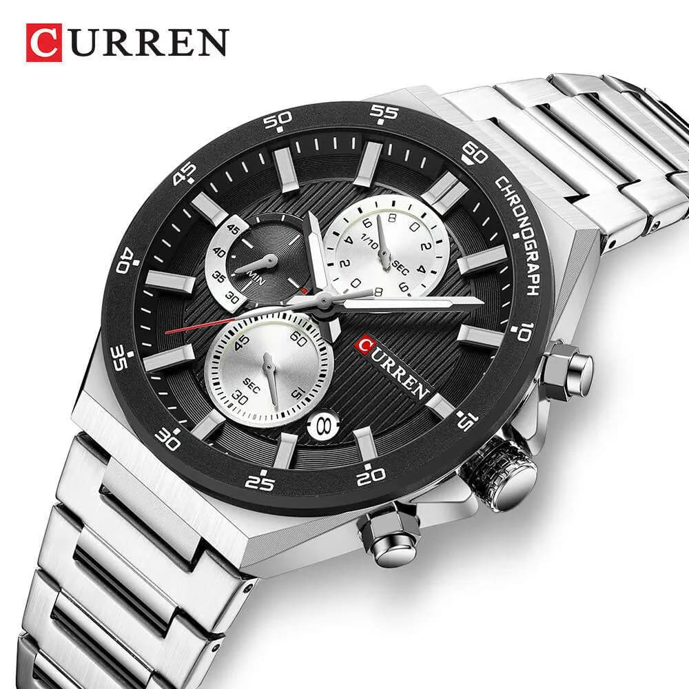CURREN 8481 Active Chronograph Luminous Watch For Men – Silver Black