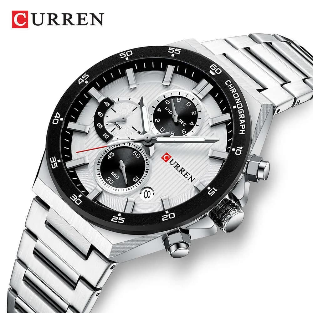 CURREN 8481 Active Chronograph Luminous Watch For Men – Silver